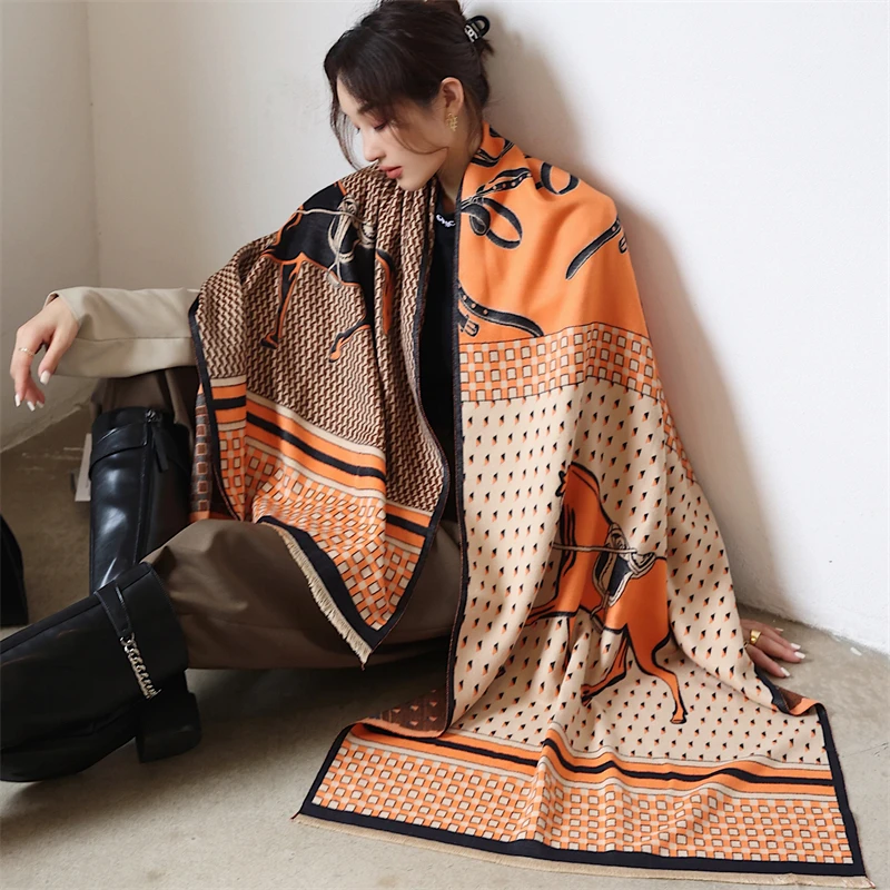 Luxury Brand Women Winter Scarf Horse Printed Cashmere Scarves Lady Pashmina Shawls Female Wraps Warm Soft Thick Blanket
Luxury Brand Women Winter Scarf Horse Printed Cashmere Scarves Lady Pashmina Shawls Female Wraps Warm Soft Thick Blanket