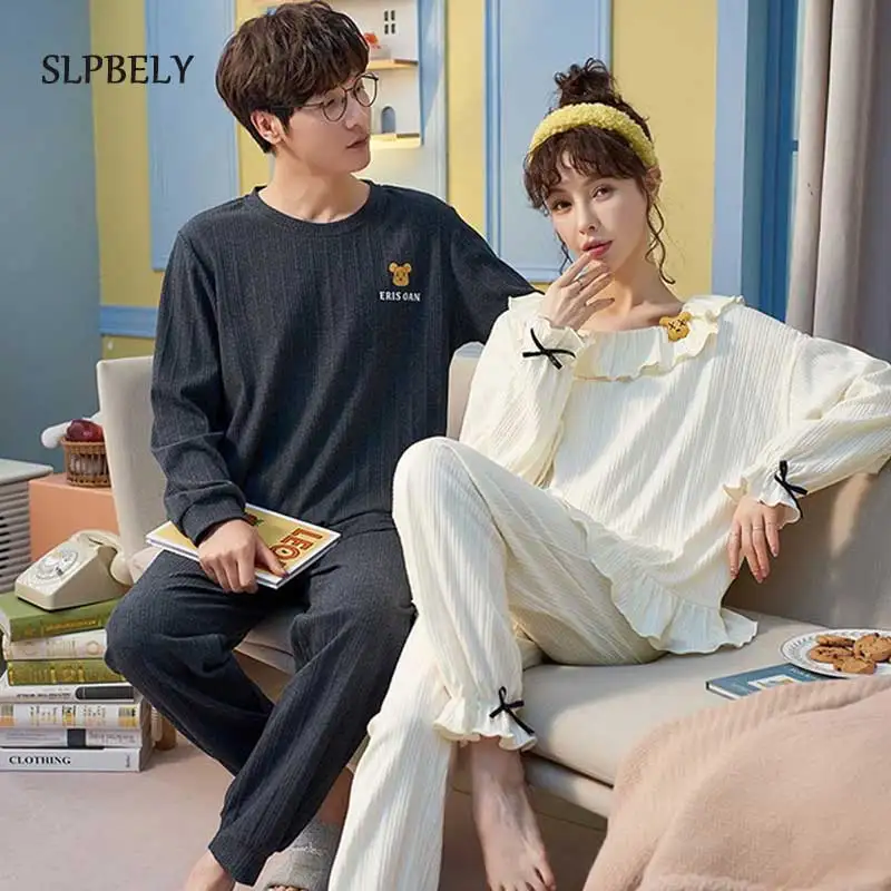 SLPBELY Couple Pajamas Set Autumn Femme Male Pyjamas Cotton Cartoon Peter Pan Collar Men And Women Sleepwear Lover Homewear New
SLPBELY Couple Pajamas Set Autumn Femme Male Pyjamas Cotton Cartoon Peter Pan Collar Men And Women Sleepwear Lover Homewear New