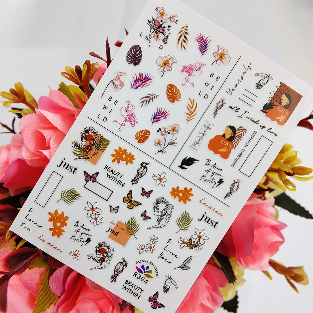 

3D наклейки для ногтей с цветами, листьями, птицами, клейкие наклейки для дизайна ногтей, слайдеры, фольга, все для маникюра