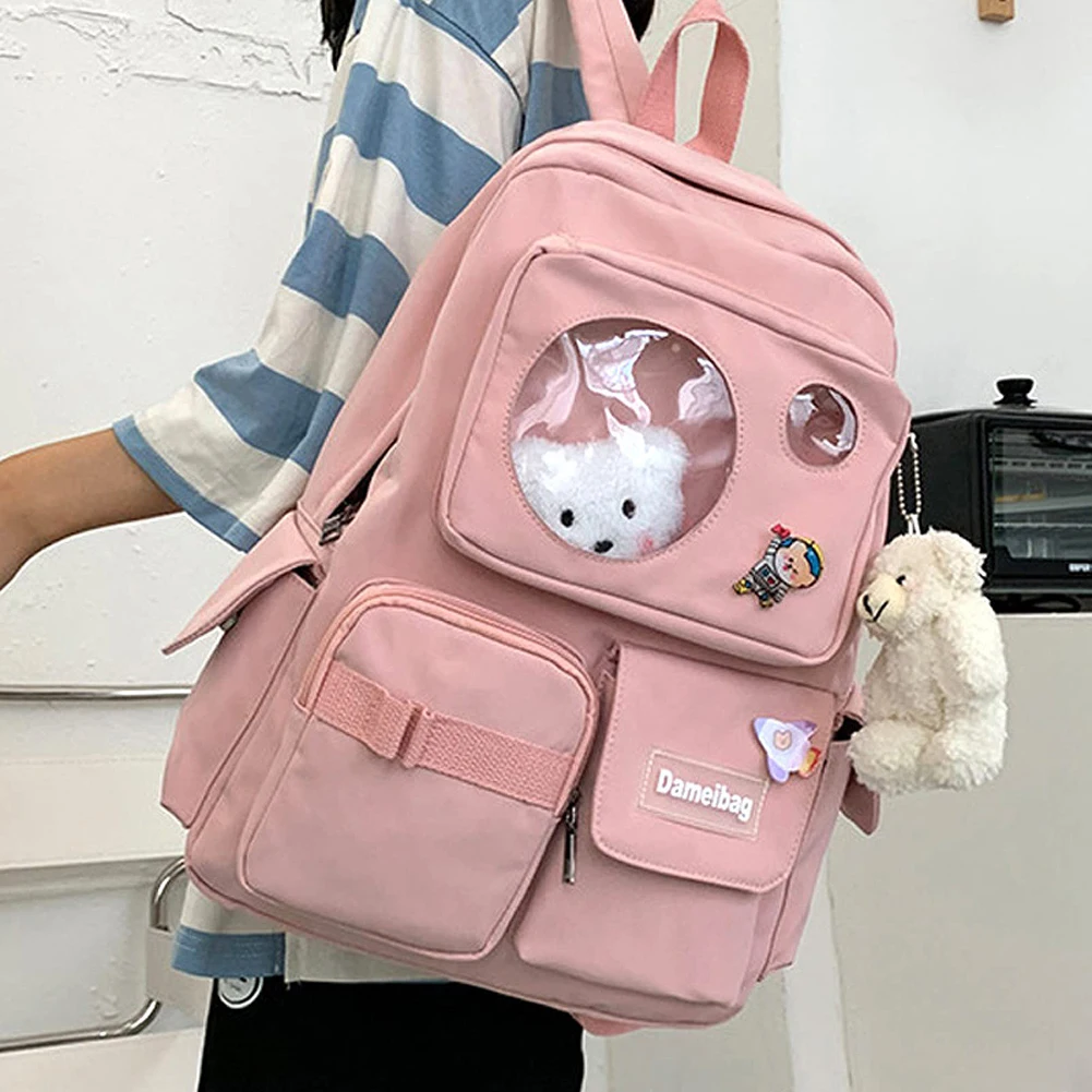 Women Preppy Style Transparent Solid Color Backpack Students School Large Capacity Knapsack Handbags with Badge Plush Pendant
Women Preppy Style Transparent Solid Color Backpack Students School Large Capacity Knapsack Handbags with Badge Plush Pendant