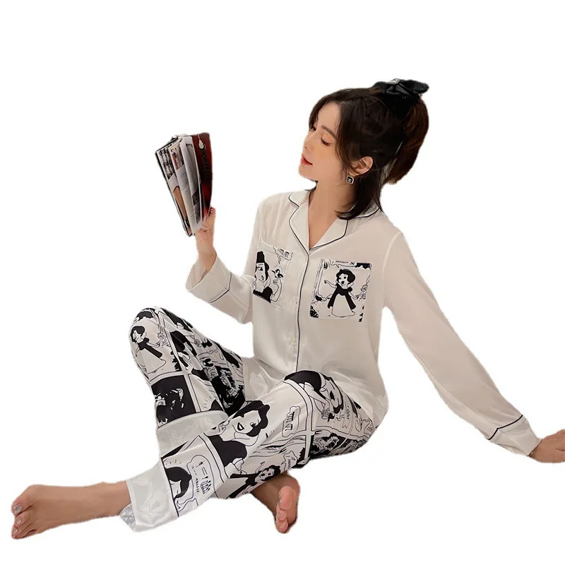 Pajamas Women's Ice Silk Long Sleeve Spring and Autumn 2021 New Cartoon Style Net Red Princess Home Wear 2-Piece Set Pijamas
Pajamas Women's Ice Silk Long Sleeve Spring and Autumn 2021 New Cartoon Style Net Red Princess Home Wear 2-Piece Set Pijamas