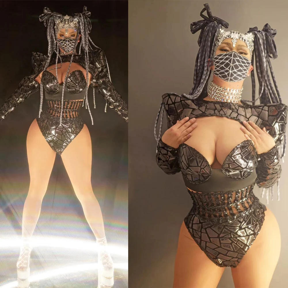 Longsleeve Backless Shining Black Mirror Women Bodysuit Gauze Perspective Jumpsuit Nightclub Costumes DJ Singer Dance Stage Wear
Longsleeve Backless Shining Black Mirror Women Bodysuit Gauze Perspective Jumpsuit Nightclub Costumes DJ Singer Dance Stage Wear