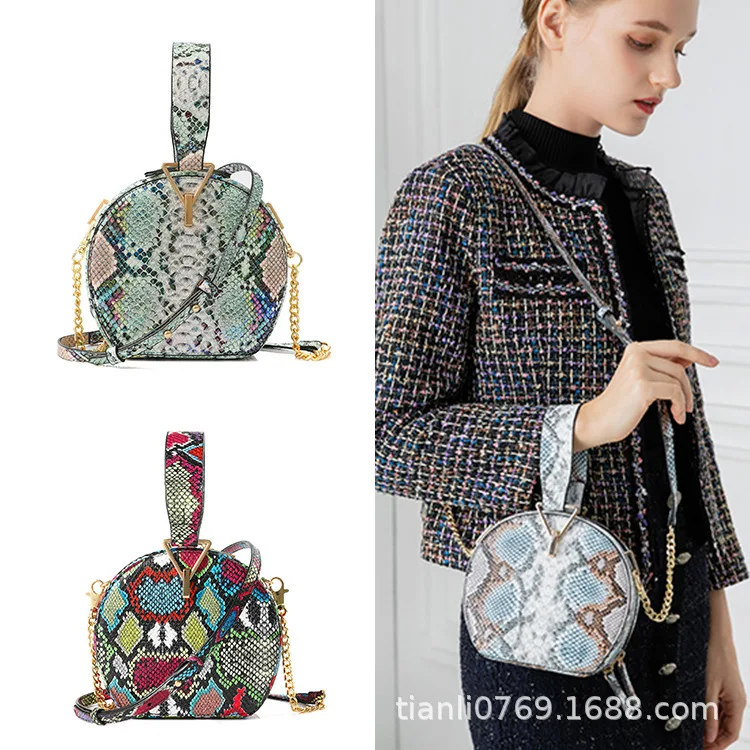 Snake Pattern Small Round Bag Single Shoulder Messenger Handbag Fashion Trend European and American Style Chain Women's Bag
Snake Pattern Small Round Bag Single Shoulder Messenger Handbag Fashion Trend European and American Style Chain Women's Bag