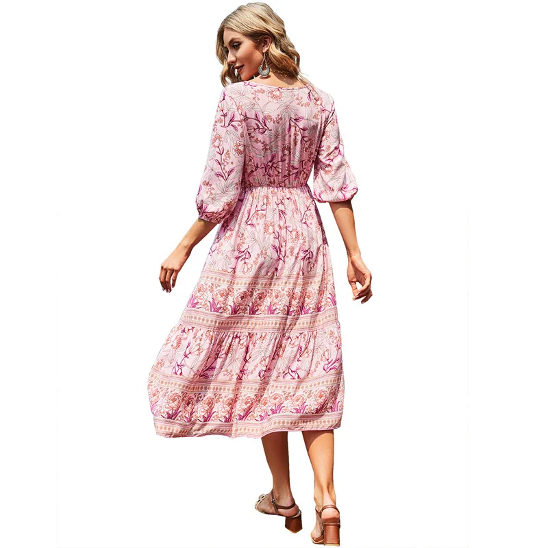 Summer Blue Dress Women 2021 New Europe And America Loose V Neck Apricot Pink Flared Sleeves Printing Fashion Casual Dress N1083 
Summer Blue Dress Women 2021 New Europe And America Loose V Neck Apricot Pink Flared Sleeves Printing Fashion Casual Dress N1083
