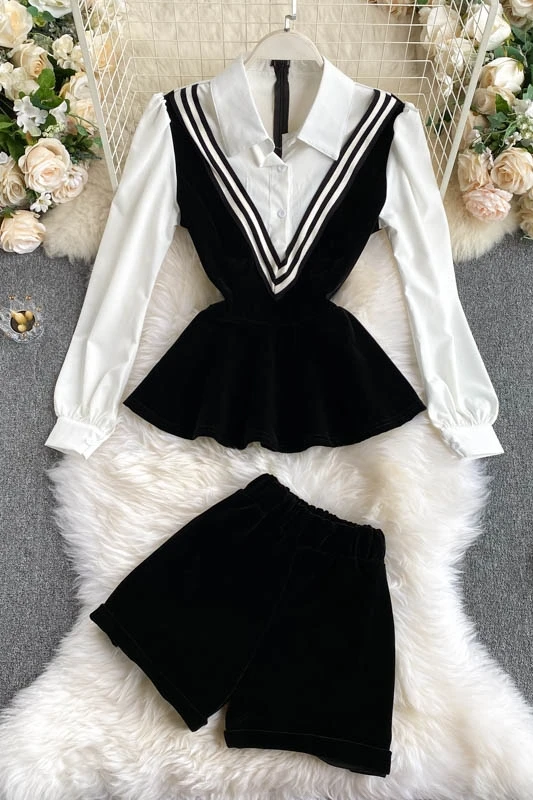 White Slim Shirt Elastic Shorts Two Piece Set Women 2021 Spring Autumn New Arrival Long Sleeve Turn Down Collar Black
White Slim Shirt Elastic Shorts Two Piece Set Women 2021 Spring Autumn New Arrival Long Sleeve Turn Down Collar Black