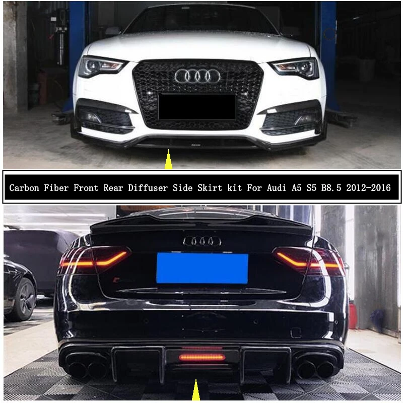 

For Audi A5 S5 B8.5 2012-2016 Carbon Fiber Front Rear Diffuser Lip Spoiler Body Side Skirt kit Exhaust Tail Throat Wind knife