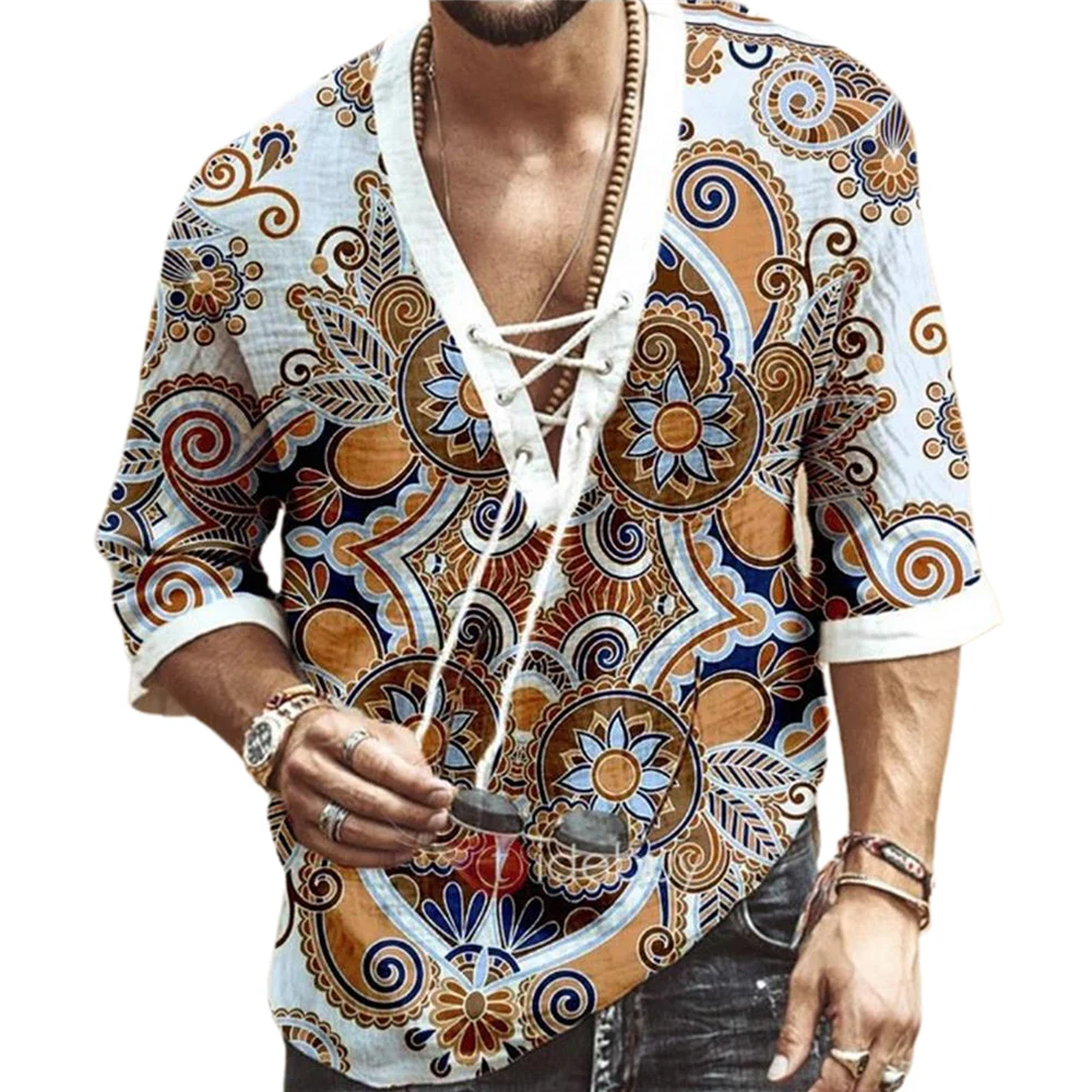 Print Half Sleeve Casual Shirts for Men Lace Up V Neck Summer Shirts Men Streetwear Men Clothing Loose Shirts
Print Half Sleeve Casual Shirts for Men Lace Up V Neck Summer Shirts Men Streetwear Men Clothing Loose Shirts
