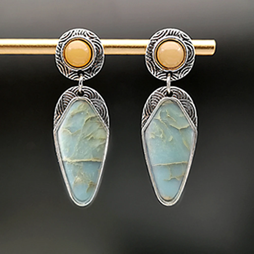 New Topaz With Marble Geometric Pendant Earrings Ethnic Pattern Retro Earrings For Women Fine Jewelry Gift Fashion Wedding Style
New Topaz With Marble Geometric Pendant Earrings Ethnic Pattern Retro Earrings For Women Fine Jewelry Gift Fashion Wedding Style