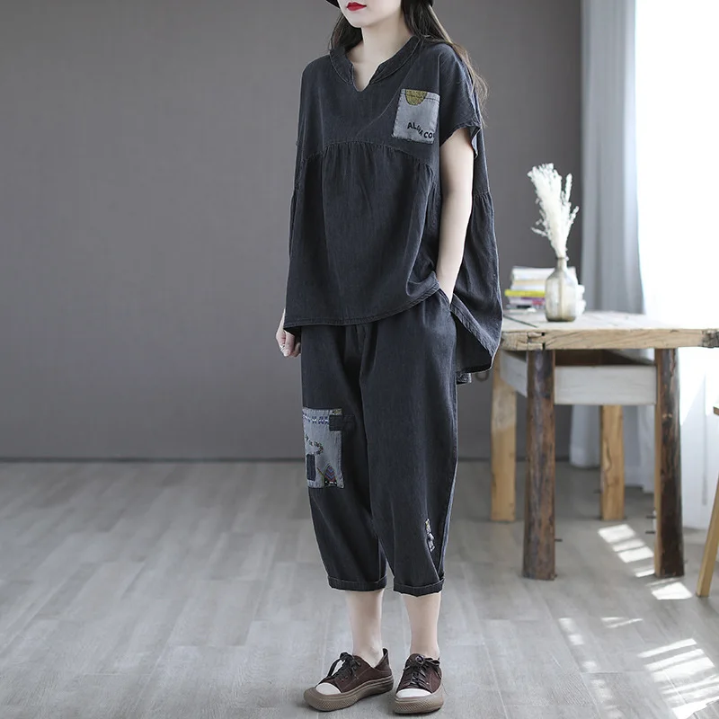 Cowboy Drawstring Summer Thin Tencel Denim Sports Suit Women's Leisure Tees And Pants Suit Female Loose Outfits Two Piece Sets
Cowboy Drawstring Summer Thin Tencel Denim Sports Suit Women's Leisure Tees And Pants Suit Female Loose Outfits Two Piece Sets