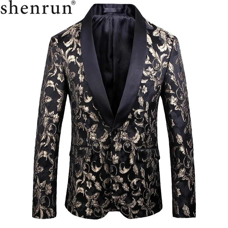 Shenrun Осень Зима Мужчины высококачесвенный Блейзер золото Мода жаккард Вышивка пиджак жениха шваль лацкан для певицы для сцены костюм 
Shenrun Осень Зима Мужчины высококачесвенный Блейзер золото Мода жаккард Вышивка пиджак жениха шваль лацкан для певицы для сцены костюм
