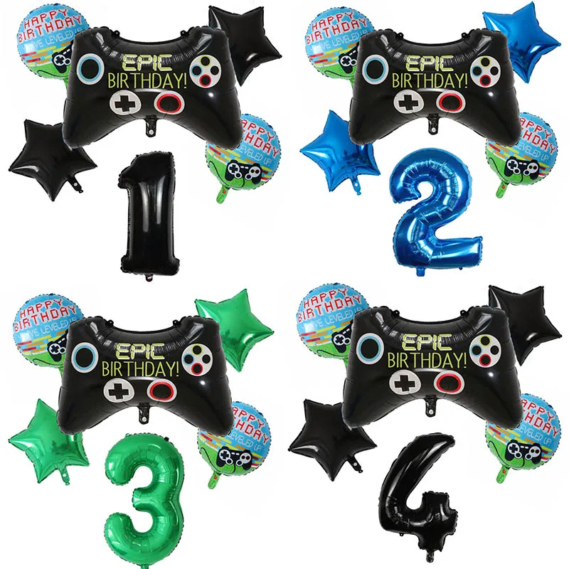 

6pcs Number Balloons Black Gamepad Boy Game Foil Helium Balloon Birthday Party Decora Kids Toy Gaming Balloon Gift Air Globos