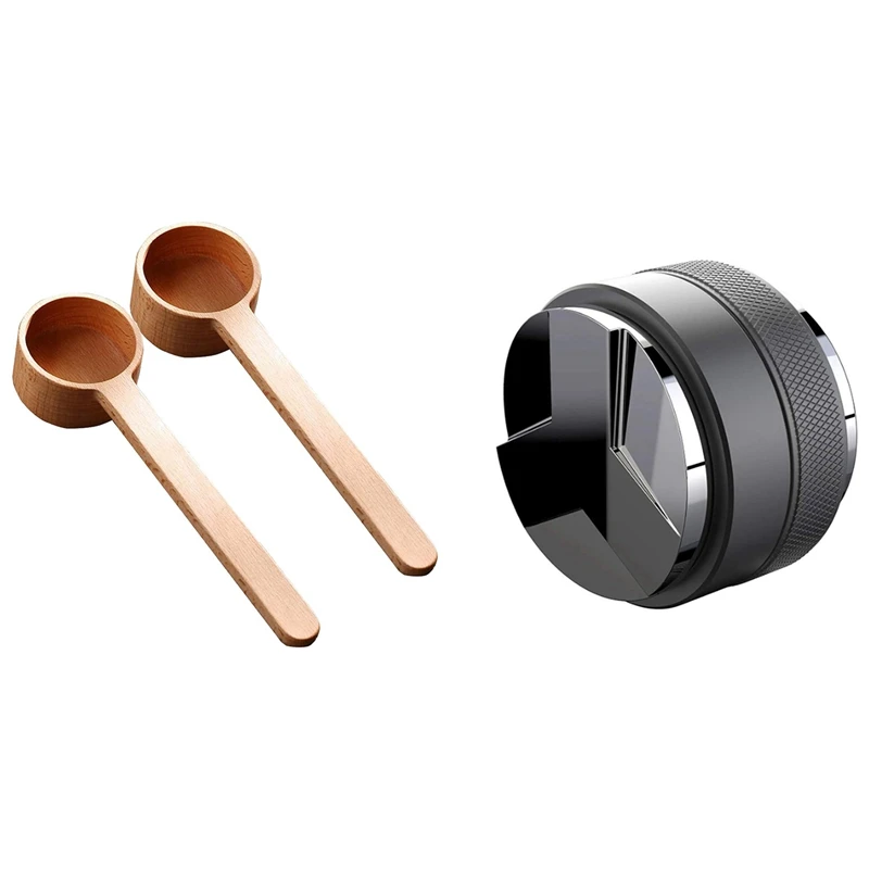 

1 Pcs Espresso Tamper,Dual Side Coffee Distributor Tamper & ​2 Pcs Coffee Scoop,Beech Wooden Coffee Ground Spoon