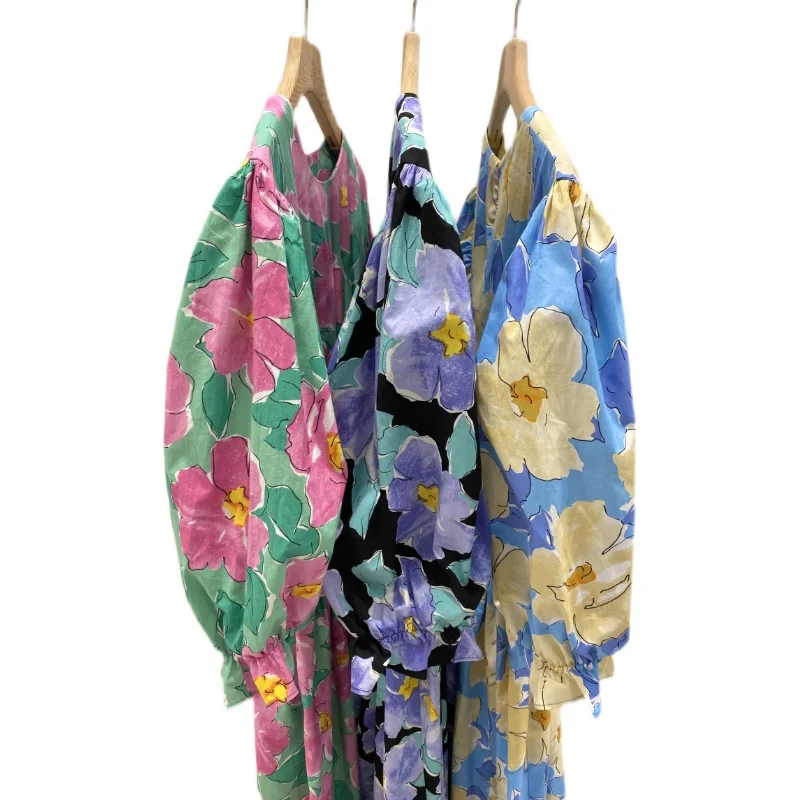 COIGARSAM Women dress Elastic Waist Puff Sleeve O-Neck Dresses Pink Purple Flower Huanghua 2693
COIGARSAM Women dress Elastic Waist Puff Sleeve O-Neck Dresses Pink Purple Flower Huanghua 2693