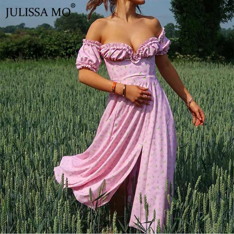 Женское пляжное платье JULISSA MO, с открытыми плечами и оборками, с цветочным принтом, розовое, летнее 
Женское пляжное платье JULISSA MO, с открытыми плечами и оборками, с цветочным принтом, розовое, летнее