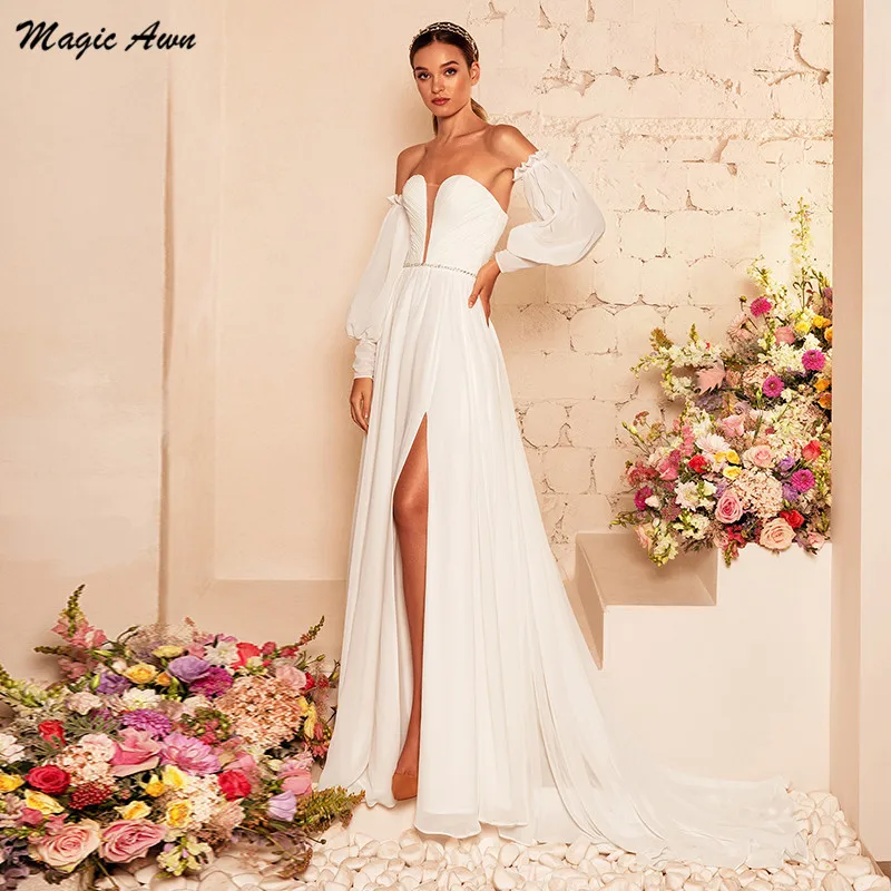 Magic Awn New Chiffon Wedding Dresses Boho Detachable Long Sleeves Side Split Simple Mariage Gowns For Bride Vestidos De Novia
Magic Awn New Chiffon Wedding Dresses Boho Detachable Long Sleeves Side Split Simple Mariage Gowns For Bride Vestidos De Novia