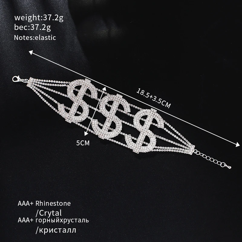 Hip Hop Gold Silver Color Personality Bling 5 Rows Rhinestone US Dollars Bracelet for Women Men Rappers Hand Chain Jewelry Gift 
Hip Hop Gold Silver Color Personality Bling 5 Rows Rhinestone US Dollars Bracelet for Women Men Rappers Hand Chain Jewelry Gift