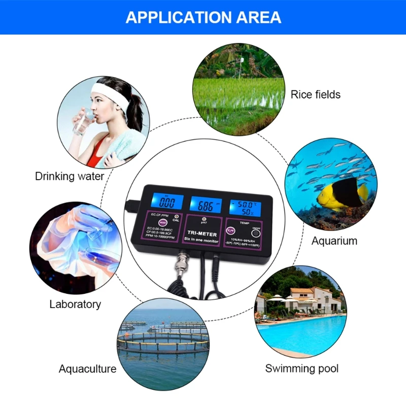 Newest LCD 6 in 1 Multi-parameter pH/ ORP/ EC/ CF/ TDS PPM/ Temperature Combo Tester MeterWater Quality Tester Analyzer
Newest LCD 6 in 1 Multi-parameter pH/ ORP/ EC/ CF/ TDS PPM/ Temperature Combo Tester MeterWater Quality Tester Analyzer