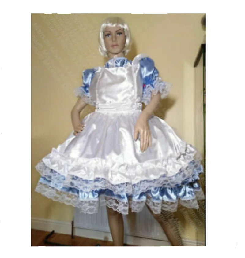 Hot selling blue sissy maid silk dress role play dress customization 
Hot selling blue sissy maid silk dress role play dress customization