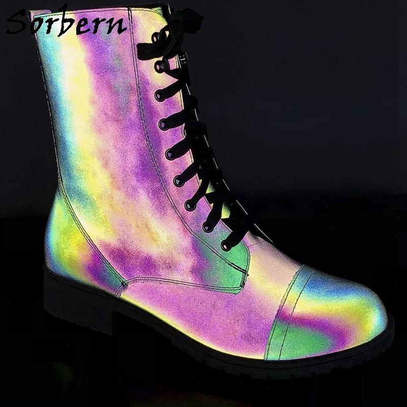 Sorbern Black Reflective Boots Women Ankle High Low Hoof Heel Round Toe Lace Up Martin Boots Made-To-Order Booties Unisex
Sorbern Black Reflective Boots Women Ankle High Low Hoof Heel Round Toe Lace Up Martin Boots Made-To-Order Booties Unisex