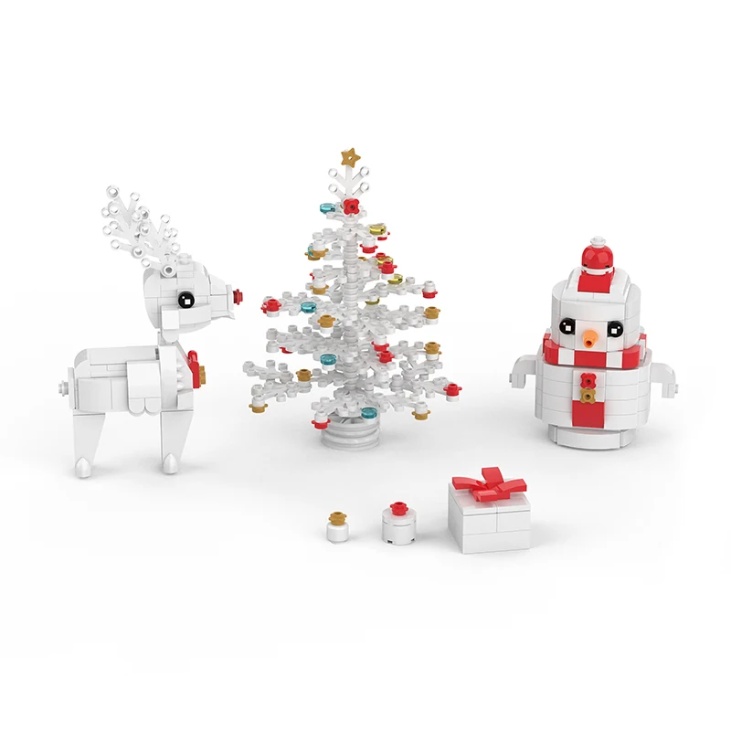 

MOC Christmas Theme Scene Snowman Tree Deer Building Blocks Kit Mini Gift Box Small Train Bricks Toys For Children Kid Xmas Gift