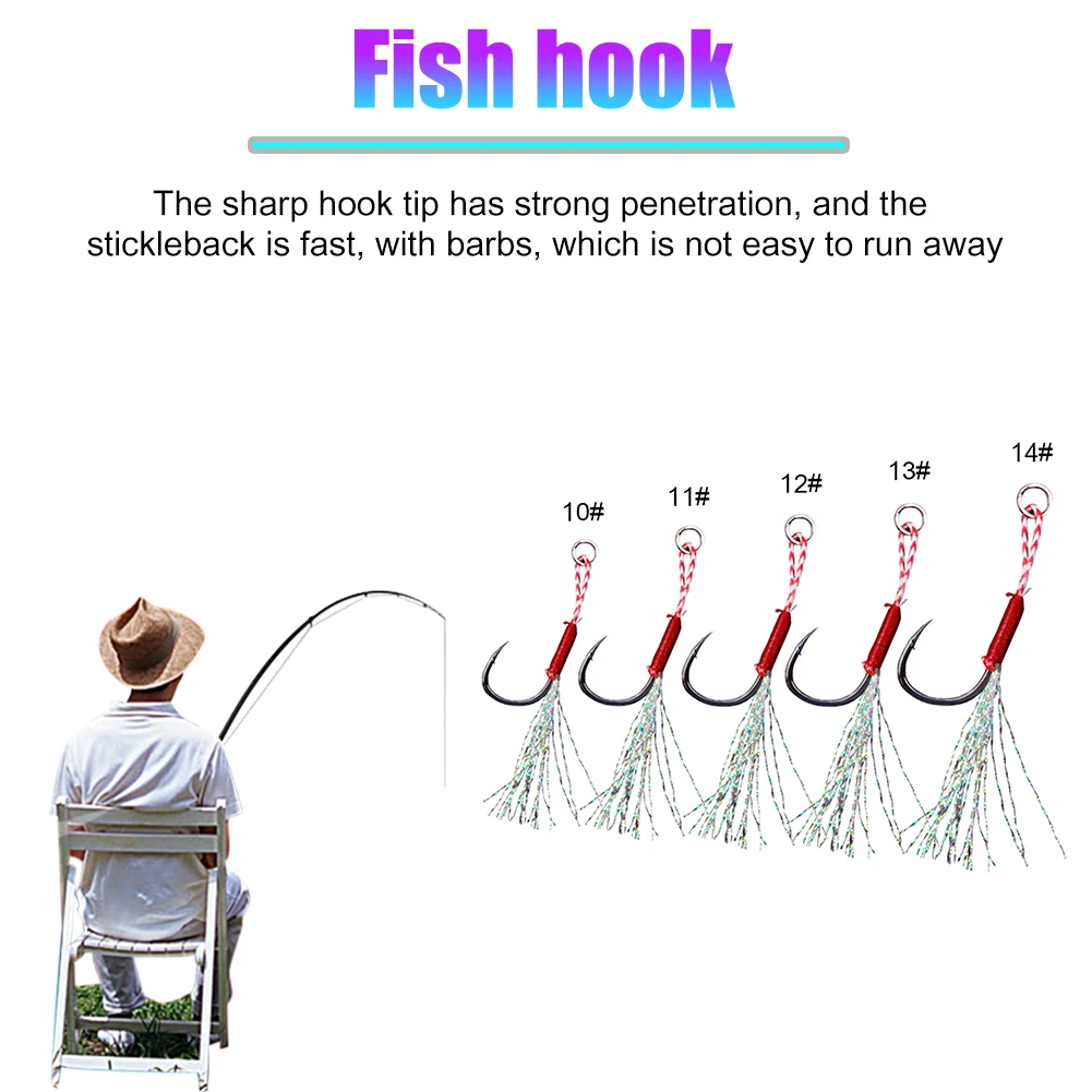 

100Pcs/box Cast Jig Assist Hook Slow Jigging lure Bass Fishing Hooks Barbed Hook Tying Up Fishhook With Feather sea fishing hook