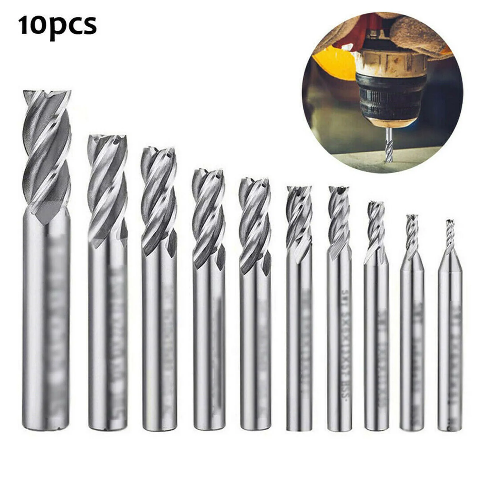 10Pcs 4-Flute End Mill Bits High-speed Steel Straight Shank Drill Bits Milling Cutter for Aluminum Steel
10Pcs 4-Flute End Mill Bits High-speed Steel Straight Shank Drill Bits Milling Cutter for Aluminum Steel