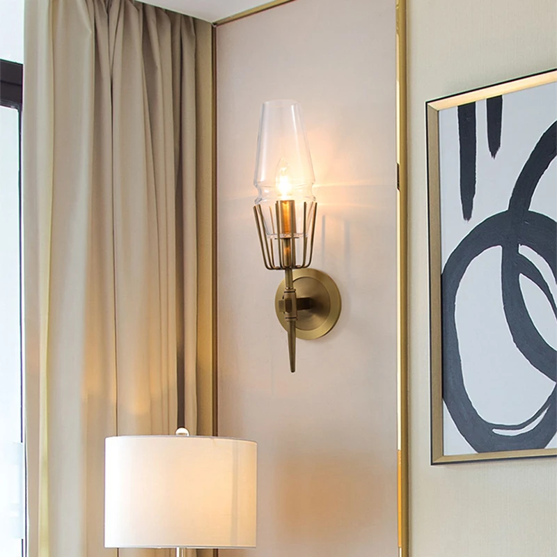 Wrought Iron Wall Lamp Nordic Stairway Sconce for Living Room Bedside Cafe Bar Glass Lampshade Home Decoration Bracket Light 
Wrought Iron Wall Lamp Nordic Stairway Sconce for Living Room Bedside Cafe Bar Glass Lampshade Home Decoration Bracket Light