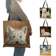 Unique Design Westie Dog Painting Handbag for Women Shopping Travel Bags Large Capacity Eco Linen Tote Bag Dropshipping