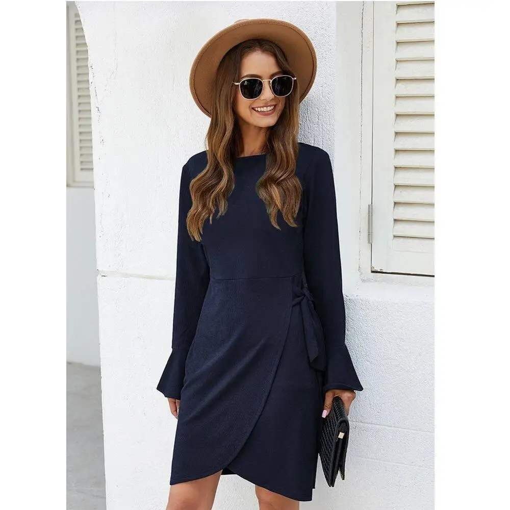 Autumn and winter sweater sexy solid color dress flared sleeves fashion casual round neck women skirt
Autumn and winter sweater sexy solid color dress flared sleeves fashion casual round neck women skirt
