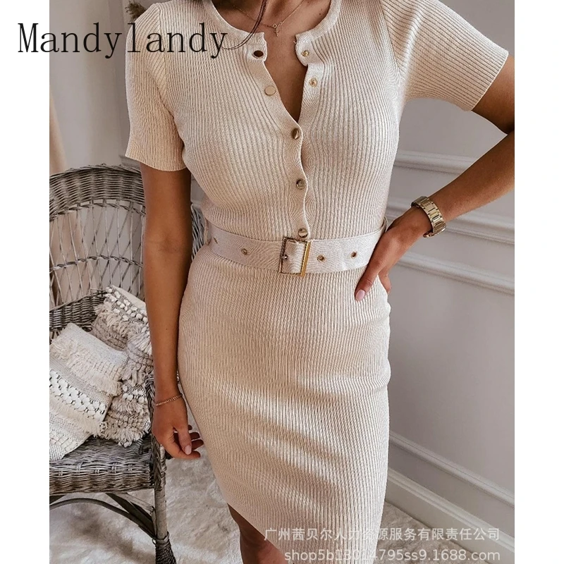 Mandylandy Dress Women's Casual Short Sleeve Solid Color High Waist Dress Autumn Fashion Slim Single-Breasted O-Neck Dress
Mandylandy Dress Women's Casual Short Sleeve Solid Color High Waist Dress Autumn Fashion Slim Single-Breasted O-Neck Dress