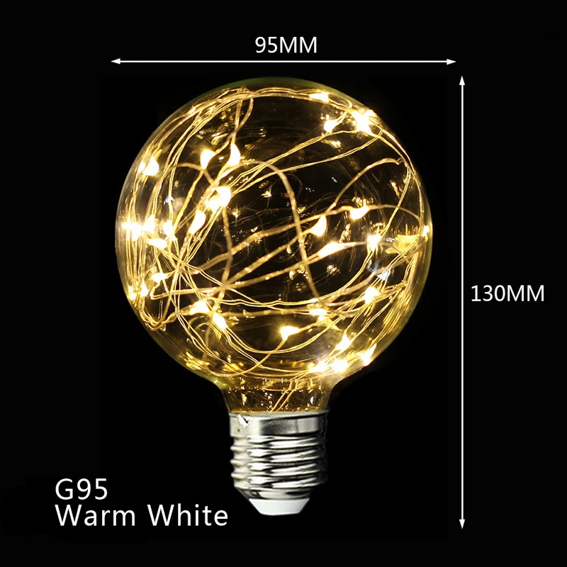Светодиодная 3D лампа G95 Эдисона старинная Комплексная E27 праздничная украшение
