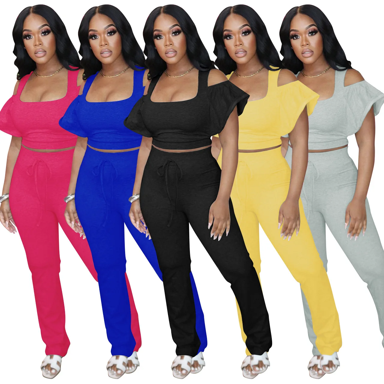 Summer Casual Off The Shoulder Ruffles 2 Piece Set Women Sexy Crop Top + Drawstring High Waist Pants Slim Two Piece Set Outfits
Summer Casual Off The Shoulder Ruffles 2 Piece Set Women Sexy Crop Top + Drawstring High Waist Pants Slim Two Piece Set Outfits