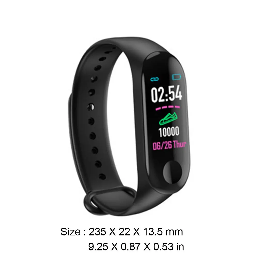 New M3 Smart Bracelet Sports Watch Black Color Screen Exercise Heart Rate Blood Pressure Step Information Remind 
New M3 Smart Bracelet Sports Watch Black Color Screen Exercise Heart Rate Blood Pressure Step Information Remind