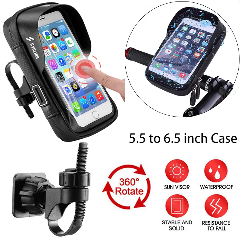 5.5 to 6.5 inch MTB Bicycle Holder Bag Waterproof Bike Phone Stand Case 360 Motorcycle Mount Support Touch Screen Pouch Holders
5.5 to 6.5 inch MTB Bicycle Holder Bag Waterproof Bike Phone Stand Case 360 Motorcycle Mount Support Touch Screen Pouch Holders