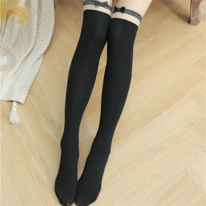 Женские Длинные хлопковые носки выше колена, с бантом 
Женские Длинные хлопковые носки выше колена, с бантом