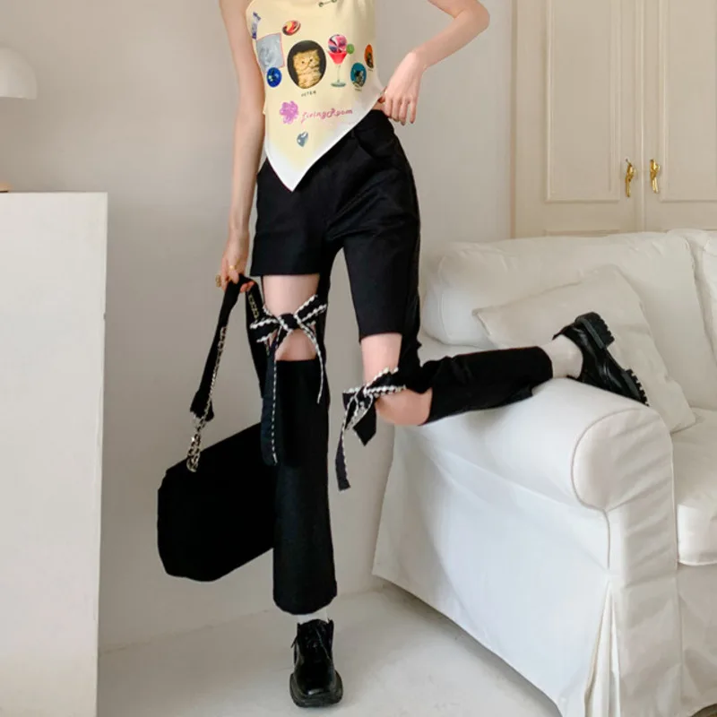 Women Pants Korean Fashion Casual Lace Rim Irregular Bow Hollow Out Long Pants Design High-end Straight All-match Trousers
Women Pants Korean Fashion Casual Lace Rim Irregular Bow Hollow Out Long Pants Design High-end Straight All-match Trousers