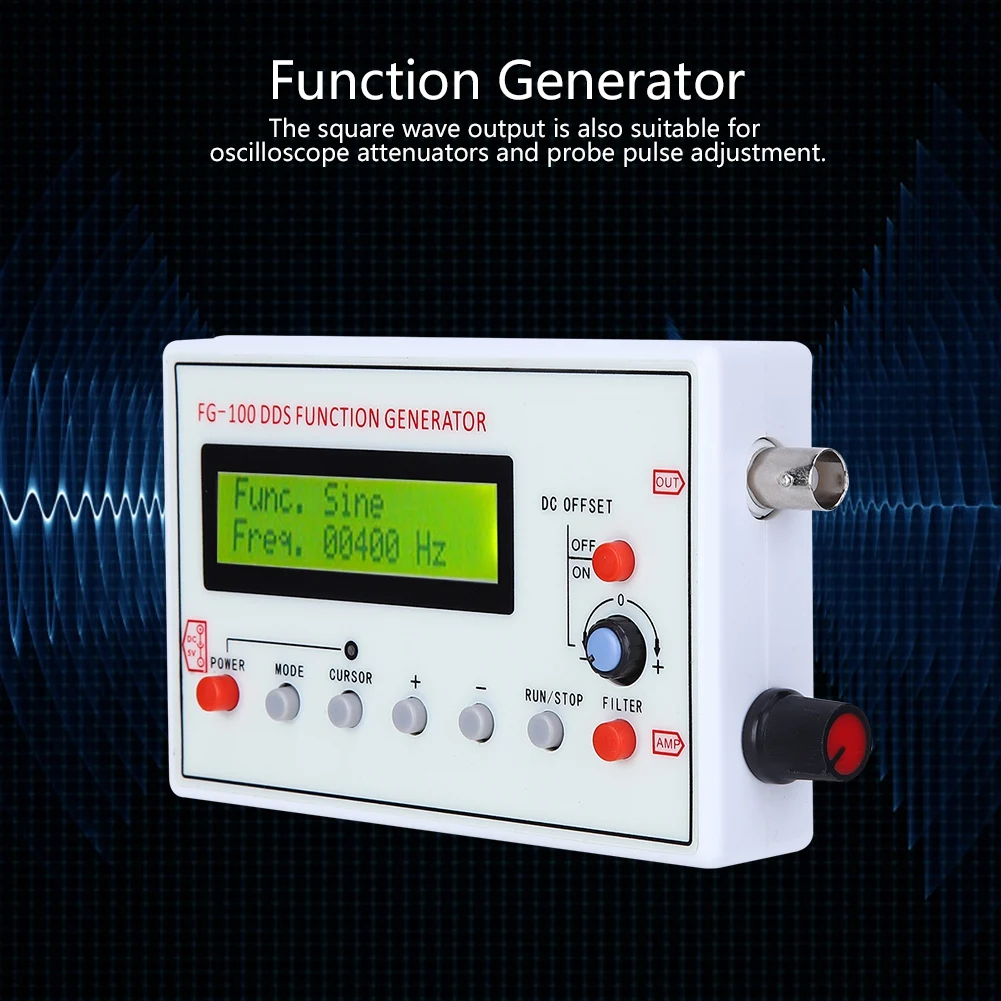 FG100 DDS Function Generator Sine Frequency 1HZ500KHz Counter Signal Source Generator Meter
FG100 DDS Function Generator Sine Frequency 1HZ500KHz Counter Signal Source Generator Meter