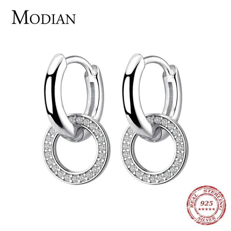 Женские сверкающие серьги кольца Modian из 100% серебра 925 пробы с прозрачным