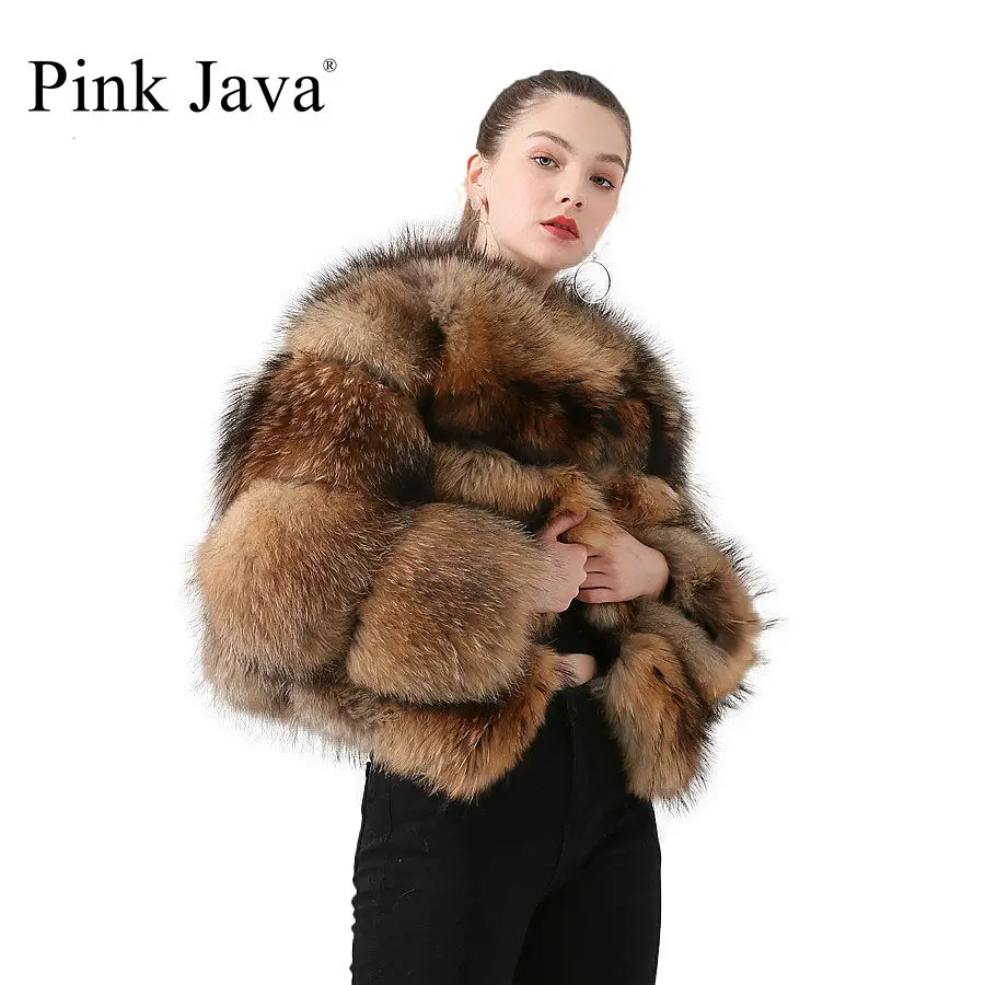 Розовый JAVA QC1884 Новое поступление пальто из натурального меха енота женская
