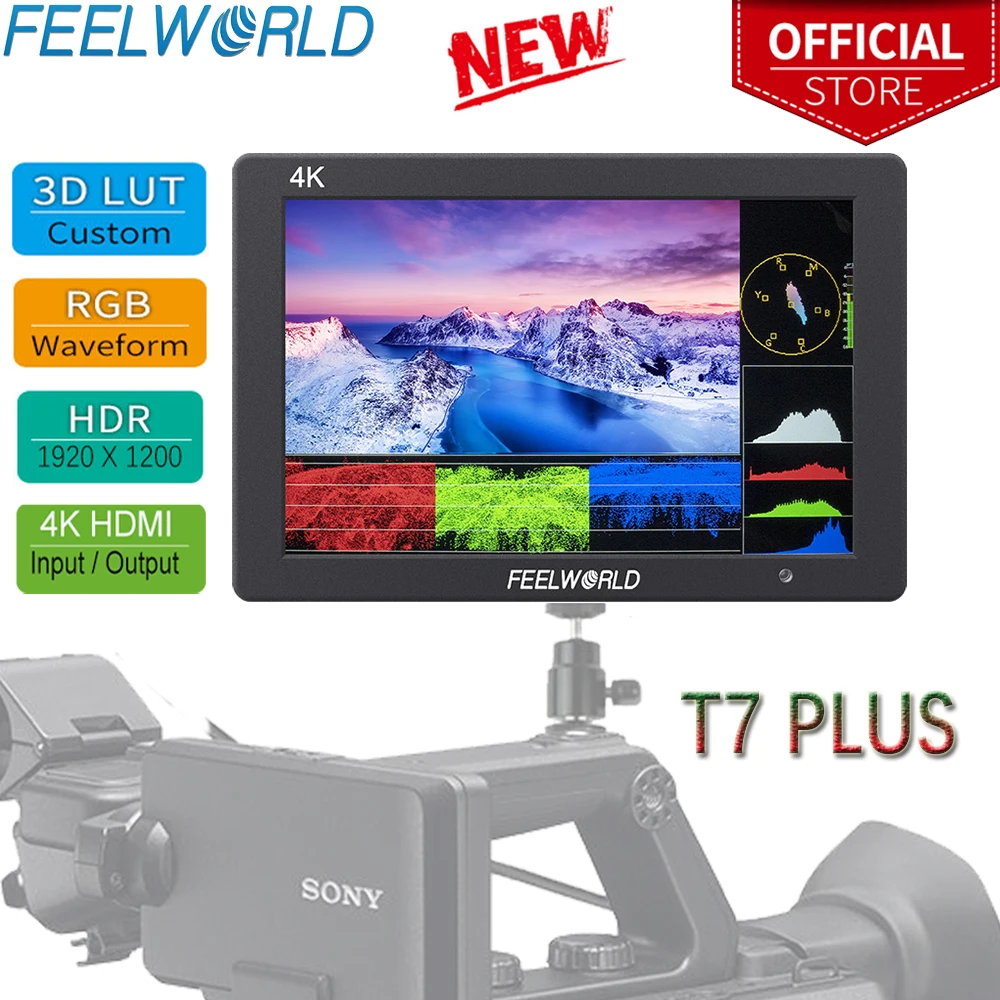 7-дюймовый 3D LUT IPS 1920x1200 полевой монитор FEELWORLD T7 PLUS с камерой в алюминиевом корпусе 4K