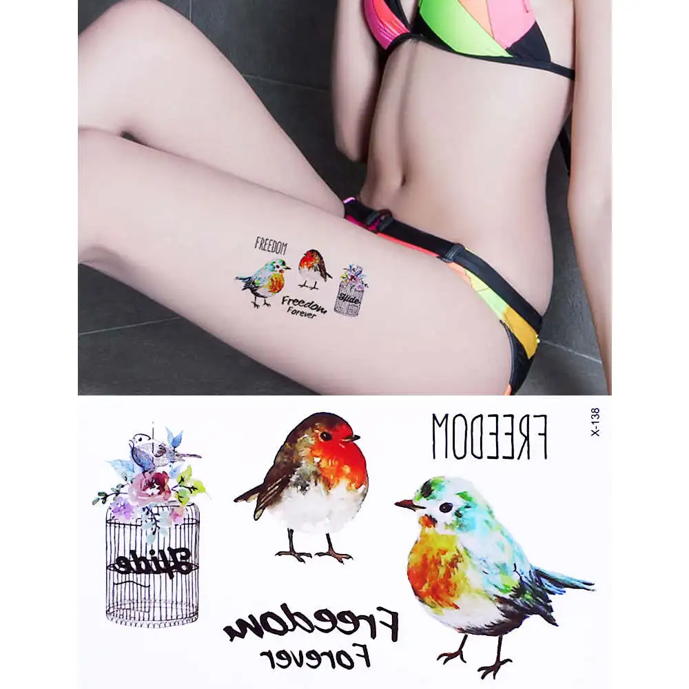 Birdcage Waterproof Tattoo Sticker Bird Temporary Tatoo Hand Leg Back Wrist Girl Women Freedom Fake Tattoos Flower Flash Tatto | Красота и