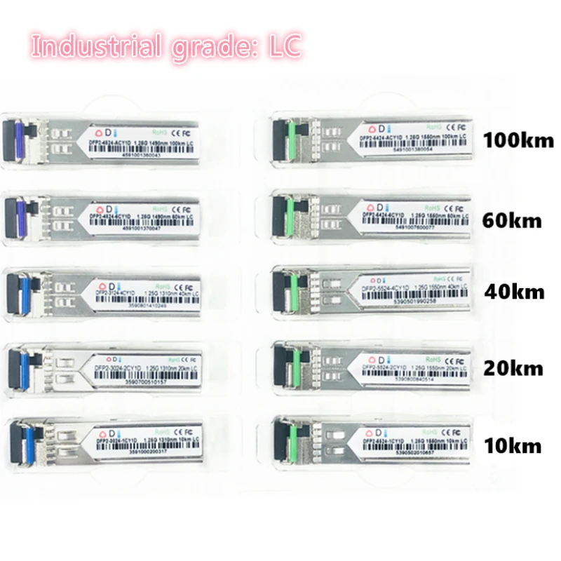 LC SFP Fiber optic module Industrial grade -40~+80 Celsius 1.25G10/20/40/60/100KM 1310/1490/1550nm compatible optical module
LC SFP Fiber optic module Industrial grade -40~+80 Celsius 1.25G10/20/40/60/100KM 1310/1490/1550nm compatible optical module