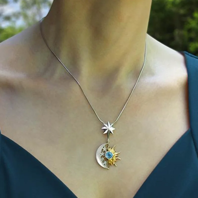 New Bohemia Gold&Silver Color Star Moon Pendant Necklaces for Women Blue CZ Stone Inlay Sun Necklace Fashion Jewelry Party Gift
New Bohemia Gold&Silver Color Star Moon Pendant Necklaces for Women Blue CZ Stone Inlay Sun Necklace Fashion Jewelry Party Gift