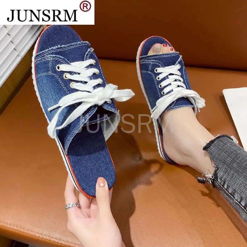 Women Canvas Flat Slipper 2020 Woman Lace Up Ladies Peep Toe New Women's Casual Female Fashion Denim Beach Shoes Plus Size 35-43
Women Canvas Flat Slipper 2020 Woman Lace Up Ladies Peep Toe New Women's Casual Female Fashion Denim Beach Shoes Plus Size 35-43