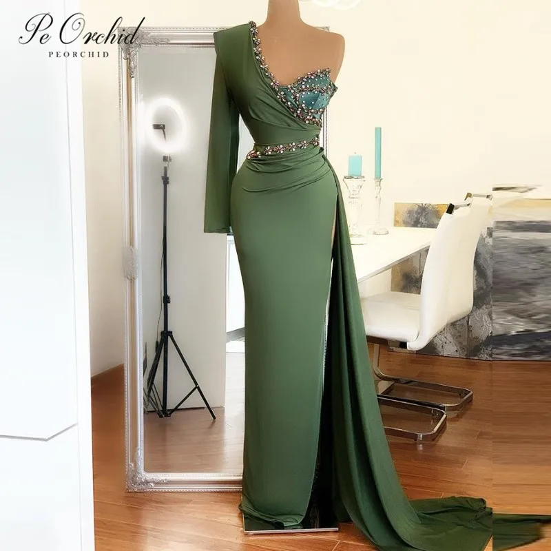 PEORCHID Elegant Green Crystals Formal Evening Dresses Long Sleeves One Shoulder Beading Arabic Women Dress Prom Party Wear 2021
PEORCHID Elegant Green Crystals Formal Evening Dresses Long Sleeves One Shoulder Beading Arabic Women Dress Prom Party Wear 2021
