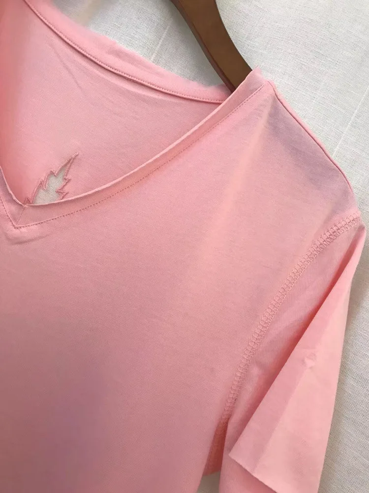 Spring Summer Cotton Women Short Sleeve T-shirt V-neck Back Hollow out Mesh Pullover New
Spring Summer Cotton Women Short Sleeve T-shirt V-neck Back Hollow out Mesh Pullover New
