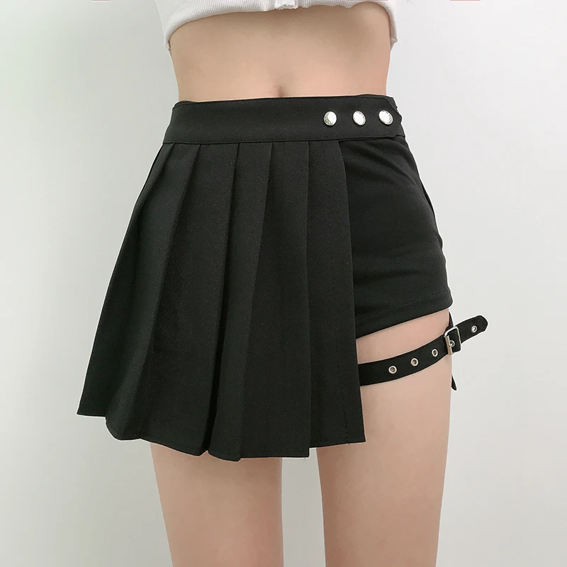 Gothic Black Mini Pleated Skirt Womens Streetwear Grunge Punk Style Egirl High Waist Irregular Skirt With Leg Loop Y2K Skirt
Gothic Black Mini Pleated Skirt Womens Streetwear Grunge Punk Style Egirl High Waist Irregular Skirt With Leg Loop Y2K Skirt