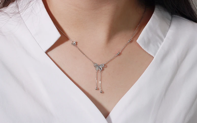 Elegant Platinum White Real Solid Gold Butterfly Tassel Set Chain Pendant Necklace for Women Lady Girlfriend Fine Office Jewelry
Elegant Platinum White Real Solid Gold Butterfly Tassel Set Chain Pendant Necklace for Women Lady Girlfriend Fine Office Jewelry