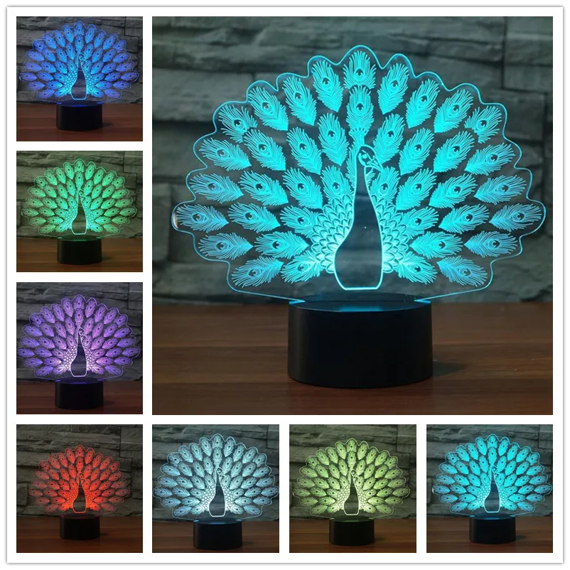 Novelty Peacock 3D LED Night Light 7 Color Animal Peafowl USB Table Lamp for Kids Birthday Xmas Gift Home Decor
Novelty Peacock 3D LED Night Light 7 Color Animal Peafowl USB Table Lamp for Kids Birthday Xmas Gift Home Decor