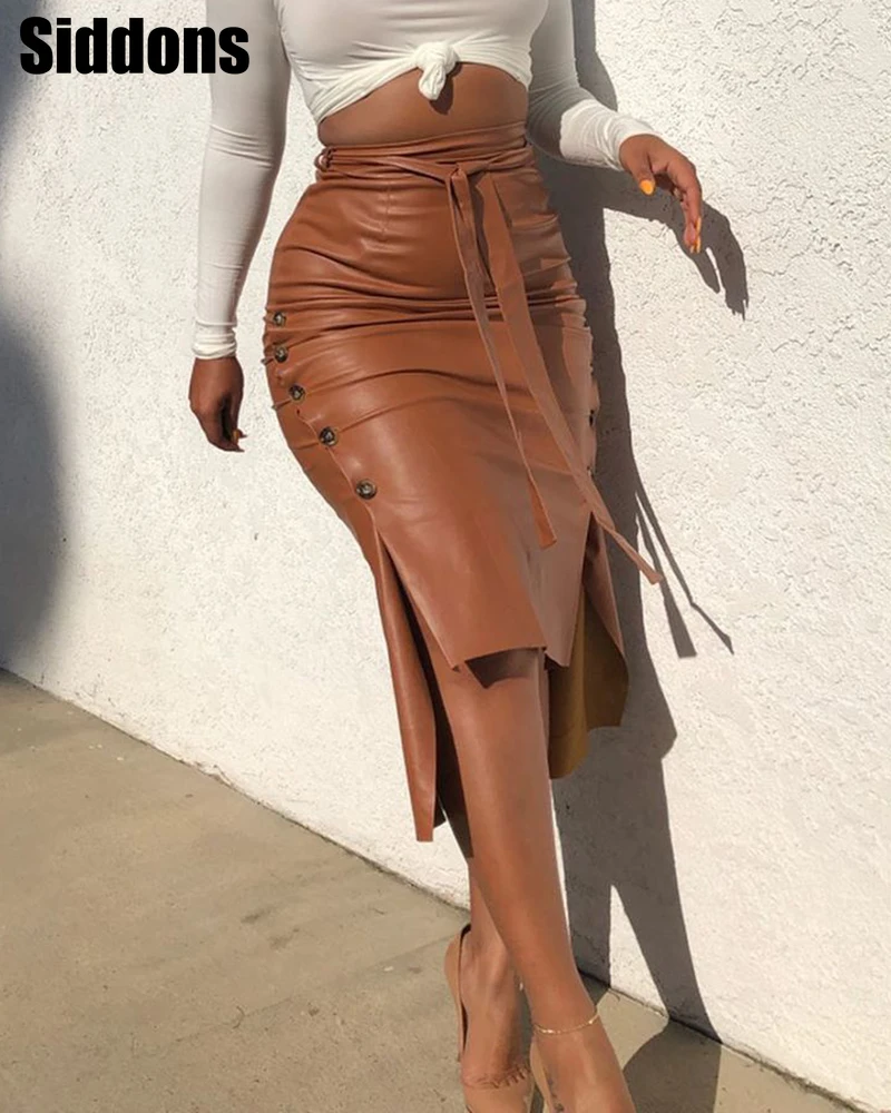 Women Bandage PU Sheath Fit Chic Midi Skirt Casual Buttoned Slit Faux Leather Party Midi Skirt Casual Bodycon Split Midi Skirt
Women Bandage PU Sheath Fit Chic Midi Skirt Casual Buttoned Slit Faux Leather Party Midi Skirt Casual Bodycon Split Midi Skirt